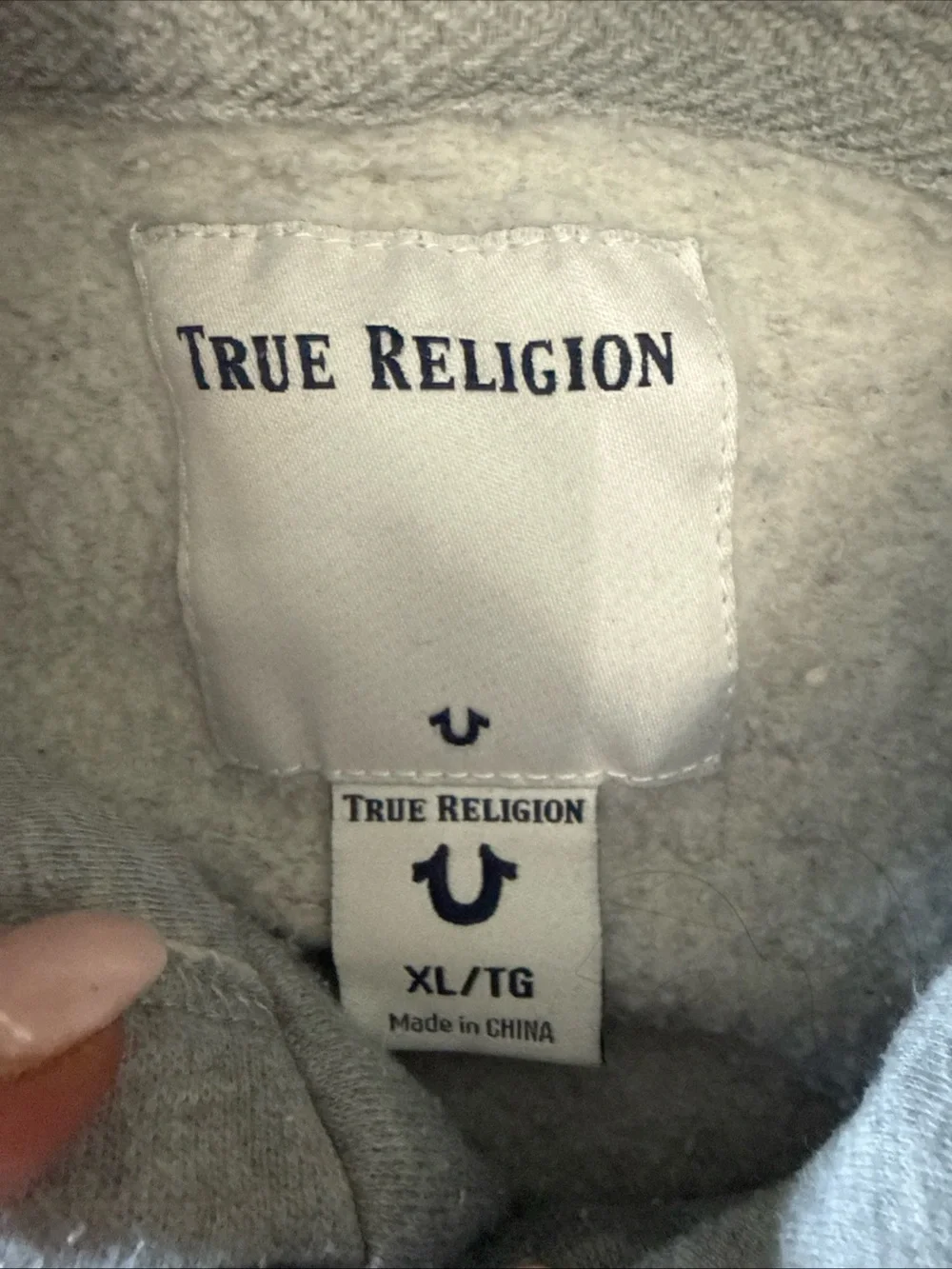 True Religion Light Gray Half-Zip Hoodie with Sleeve Logo Size XL